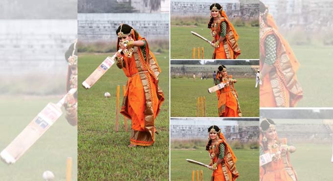Bangla woman cricketer’s wedding photoshoot on pitch bowls out social media