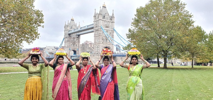 Bathukamma festivities at the historic London Tower Bridge