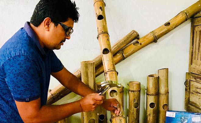 Bamboo nests for birds in urban areas