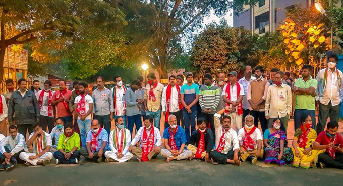 Nation-wide strike against BJP rule gets huge response in Khammam