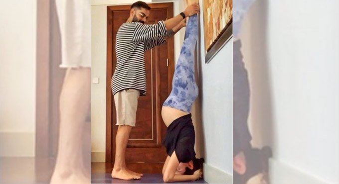 Pregnant Anushka Sharma performs Shirshasana with Virat’s support