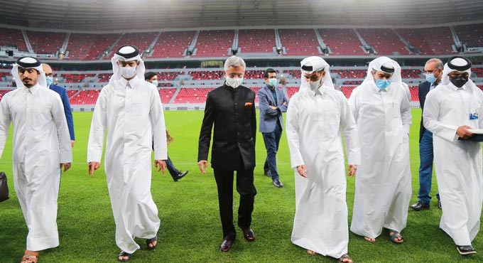 Union Minister Jaishankar visits Football world cup venue at Qatar