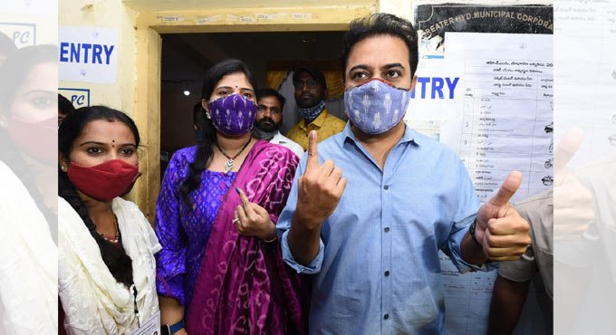 GHMC Polls: KTR votes in Banjara Hills