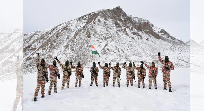 R-Day: ITBP jawans march with national flag on frozen water body in Ladakh