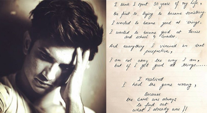 Sushant’s handwritten note: I am not okay the way I am