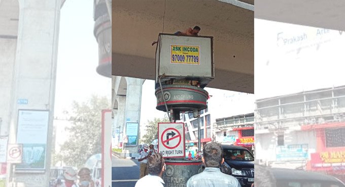 Watch: Man attempts to kill self at busy Punjagutta Junction