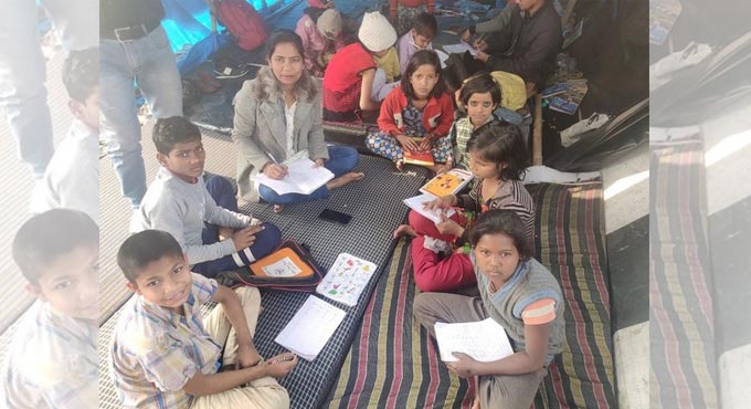 Children learn alphabets, counting at makeshift pathshala in Ghazipur