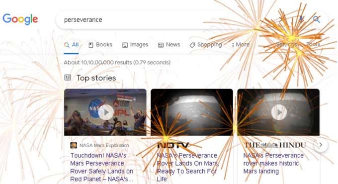 Google celebrates NASA rover landing on Mars with virtual fireworks