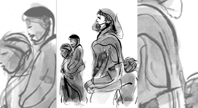 Jatin Das ink-paints 2020’s migrant worker crisis