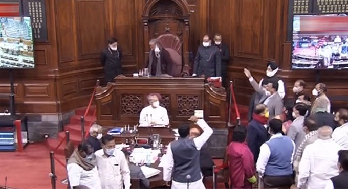Rajya Sabha adjourned for the day as opposition seeks debate on farm bills