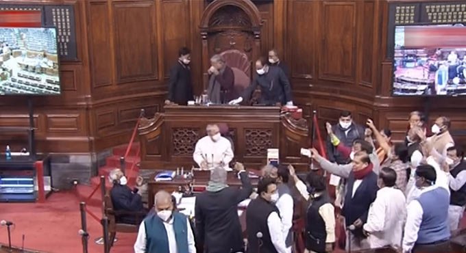 Opposition parties walk out of RS demanding discussion on farmers’ agitation