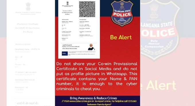 Don’t share vaccine certificate: Telangana Police warns beneficiaries