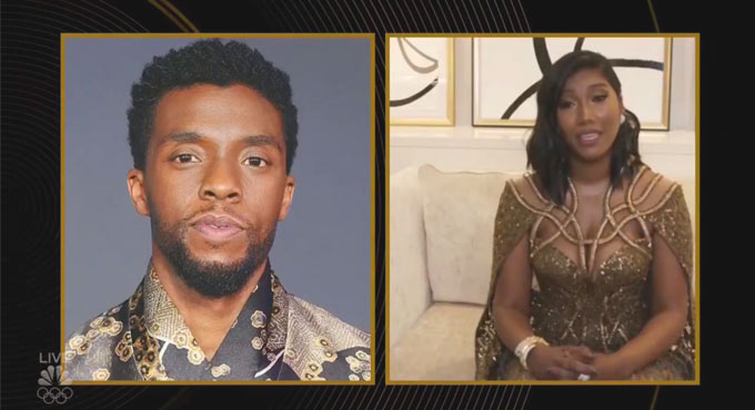 Chadwick Boseman’s wife tears up as actor wins posthumous Golden Globe