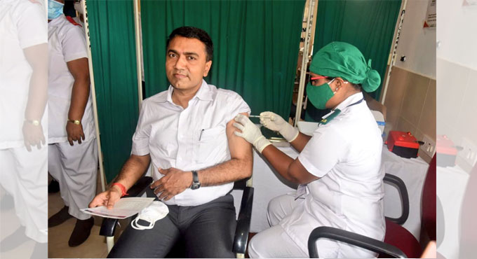 Goa CM Pramod Sawant takes first jab of COVID-19 vaccine