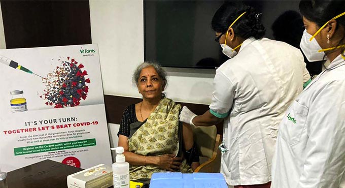 Finance Minister Sitharaman takes first dose of COVID-19 vaccine