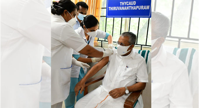 Kerala CM Pinarayi Vijayan takes first shot of COVID-19 vaccine