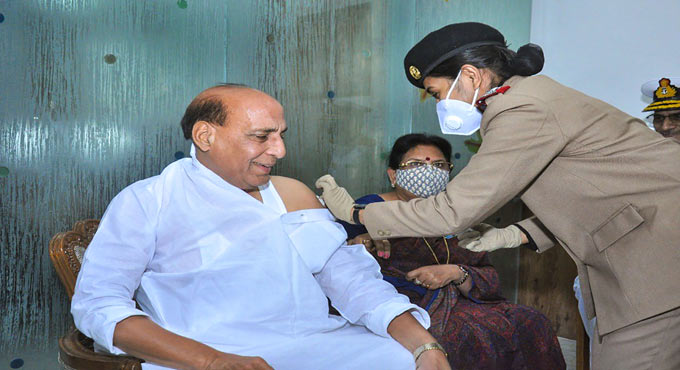 Rajnath Singh administered first dose of COVID-19 vaccine