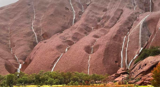Rare waterfalls form on Uluru
