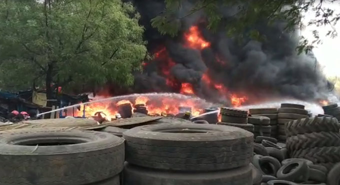 WATCH: Fire breaks out in tyre warehouse in Hyderabad