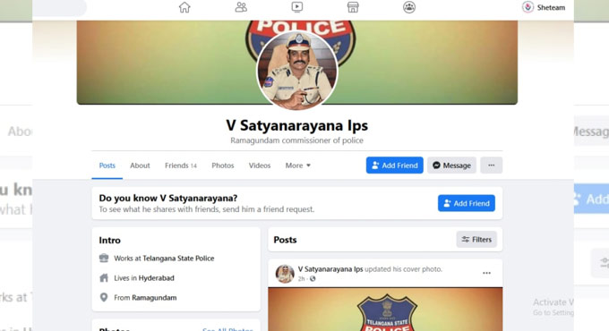 Peddapalli: Cyber fraud creates fake FB account of Ramagundam CP