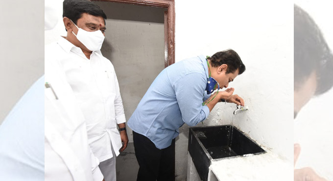 KTR drinks ‘Bhagiratha’ water directly from tap, quenches thirst