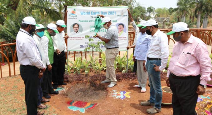 World Earth Day: Pragathi Resorts and Green India Challenge representatives plant saplings