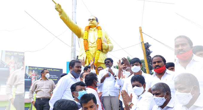 Puvvada unveils 14-foot-tall Ambedkar statue at Khammam