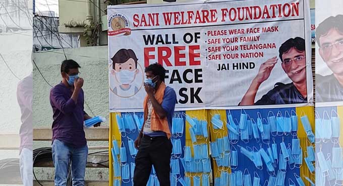 'Wall of Face Mask' at Dabeerpura flyover