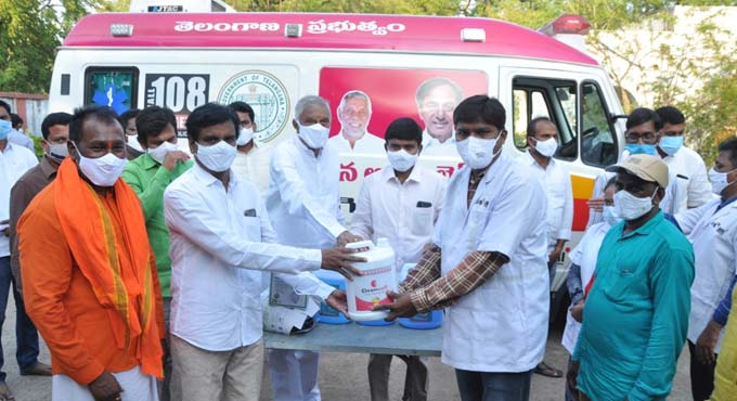 Masks, sanitisers distributed to ambulance staff in Mancherial