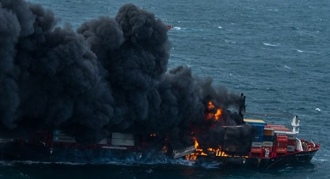 SL continues fire fighting efforts onboard burning ship