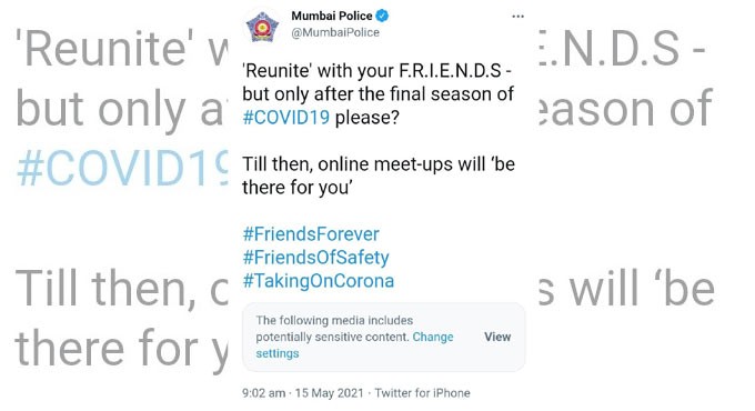 Mumbai Police give ‘Friends’ reunion witty spin to spread Covid awareness