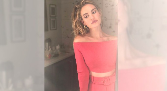 New pics show Lily James sporting fake bust to play Pamela in series