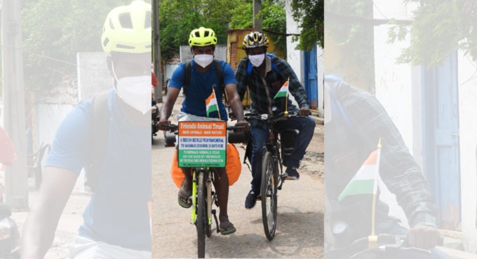 Mancherial man pedals his way to create awareness on animal deaths
