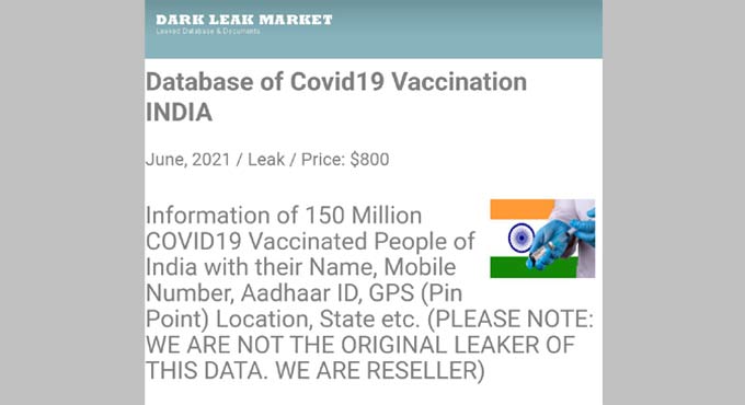 CoWin website hacked, 150 million user database up for sale