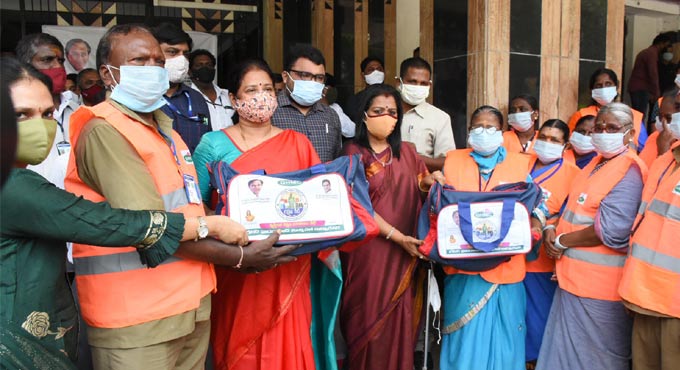 Mayor G Vijaya Laxmi distributes health kits in Hyderabad