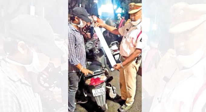 Two-wheeler rider with 130 pending challans caught in Hyderabad