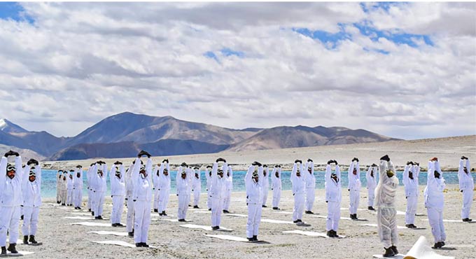 Security forces personnel participate in International Day of Yoga