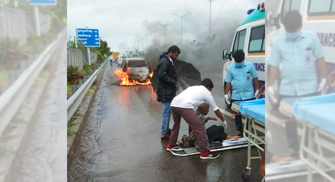 One injured after car catches fire on Hyderabad’s ORR