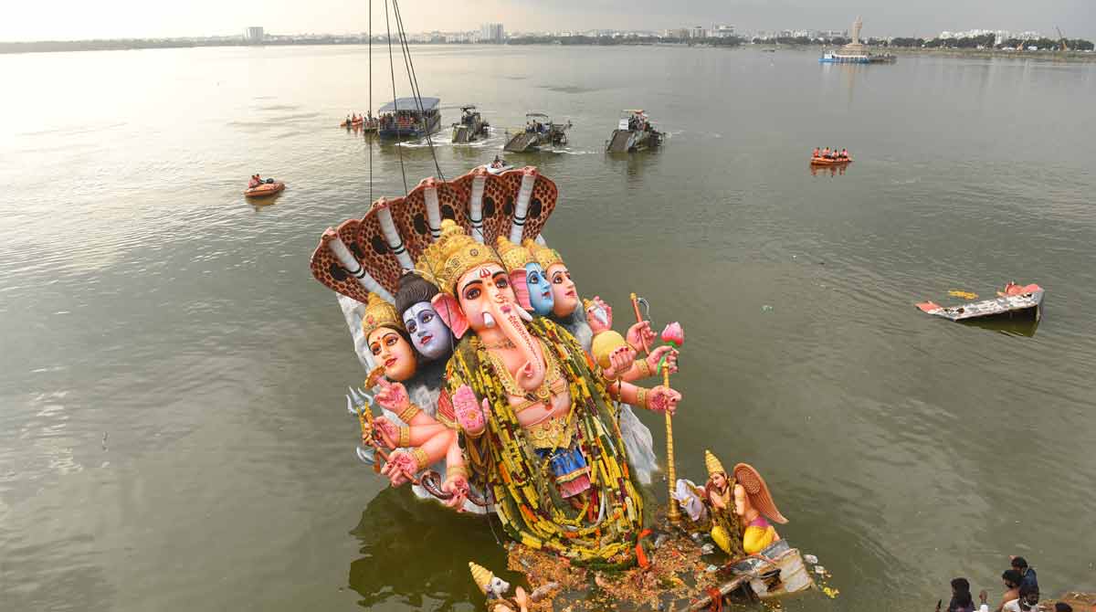 Hyderabad bids adieu to Bappa amid showers