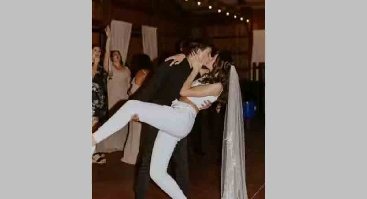 This cool couple wore tracksuits to their wedding reception