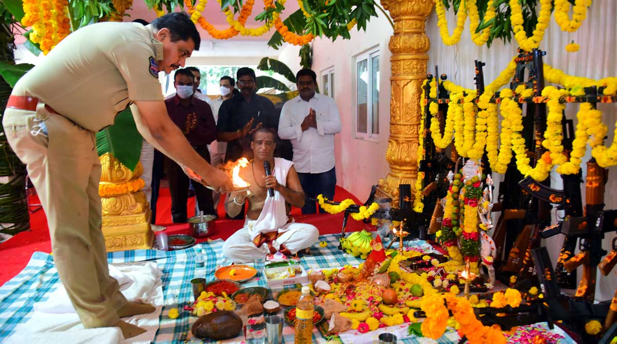 Rachakonda cops take part in Bathukamma festival