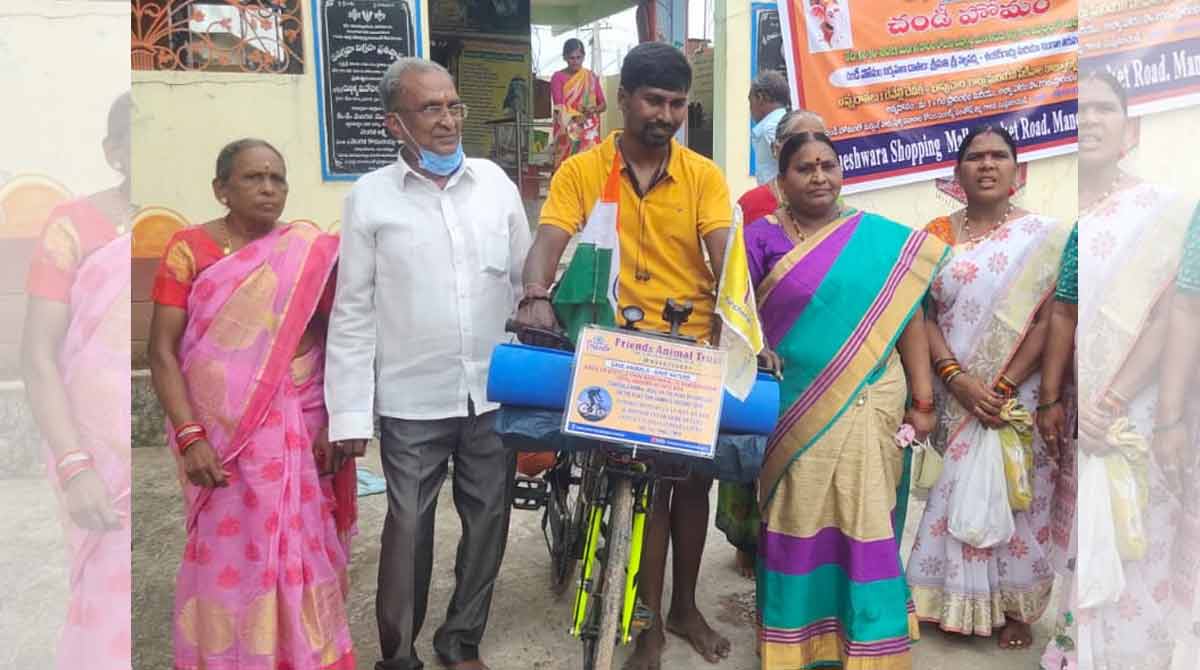 Mancherial animal lover begins cycling to Rameshwaram