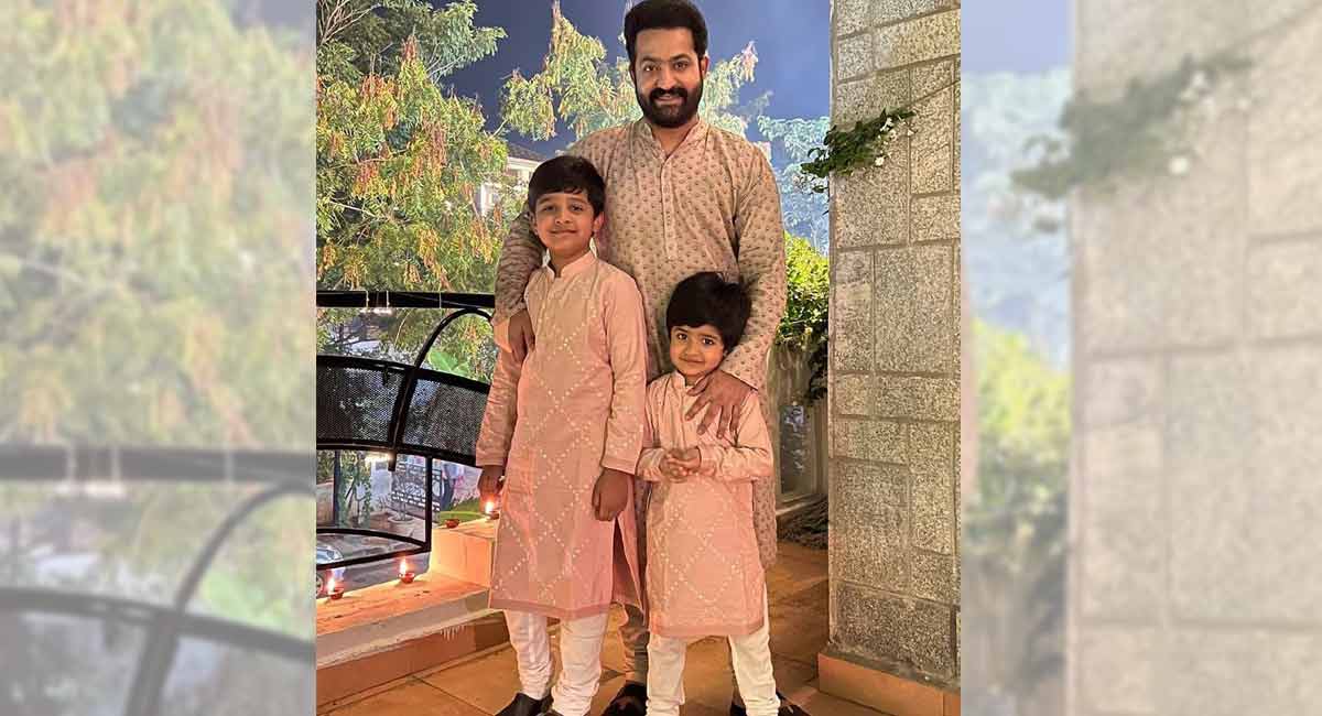Jr NTR in full on festive mode, shares never-seen-before with his sons