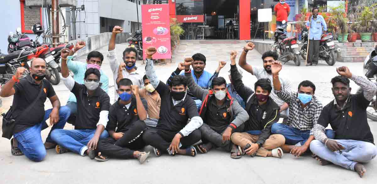 Food delivery app workers stage protest in Hyderabad