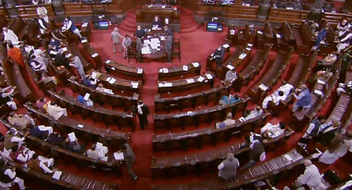 TRS MPs obstruct Parliament proceedings, demand National Farm Produce Policy