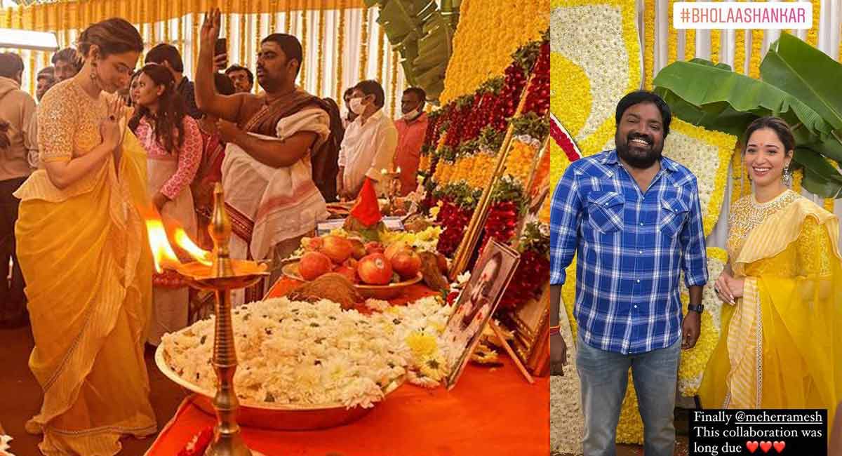 Tamannaah shares pics from Chiranjeevi’s ‘Bholaa Shankar’ muhurat puja