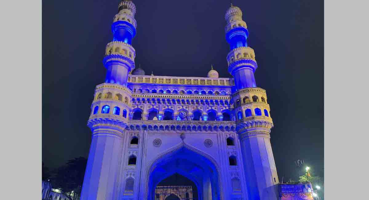Charminar and MANUU lit-up in blue on the occasion of World Children’s Day