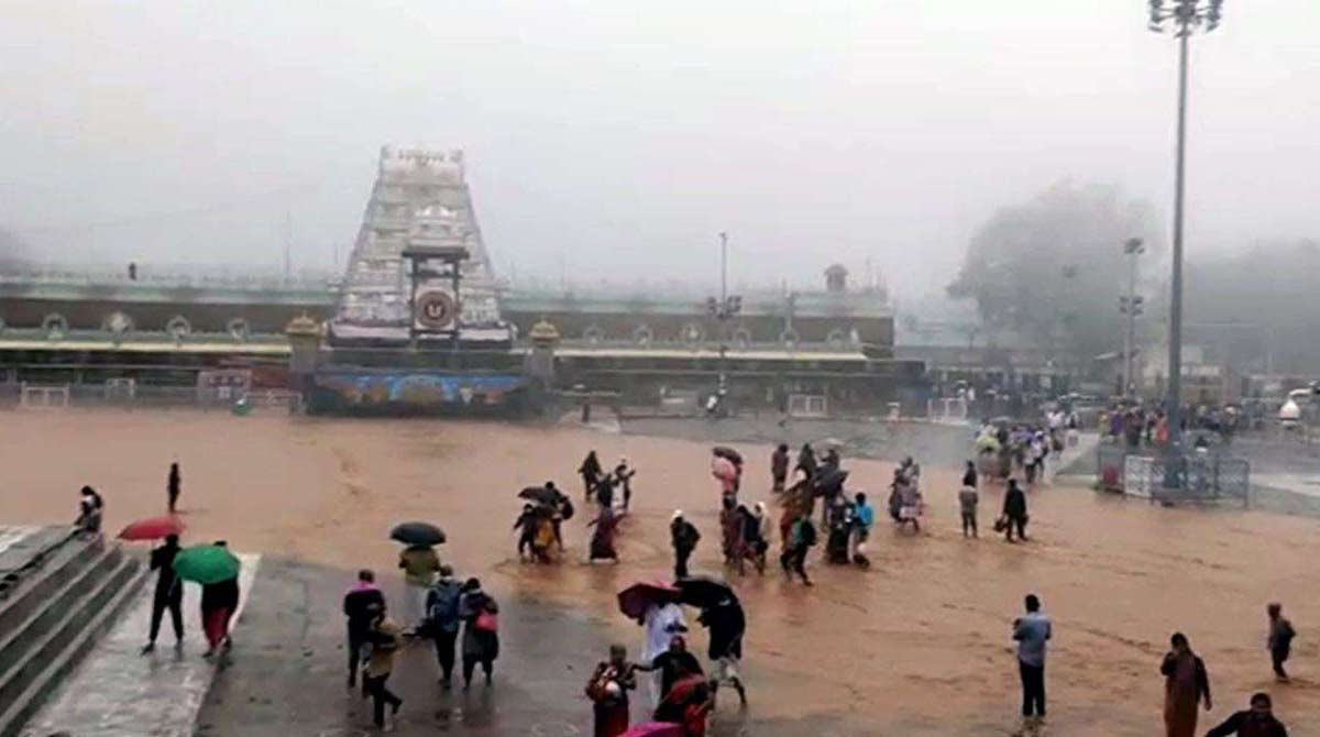 Watch: Pilgrims stranded as heavy downpour floods Tirupati