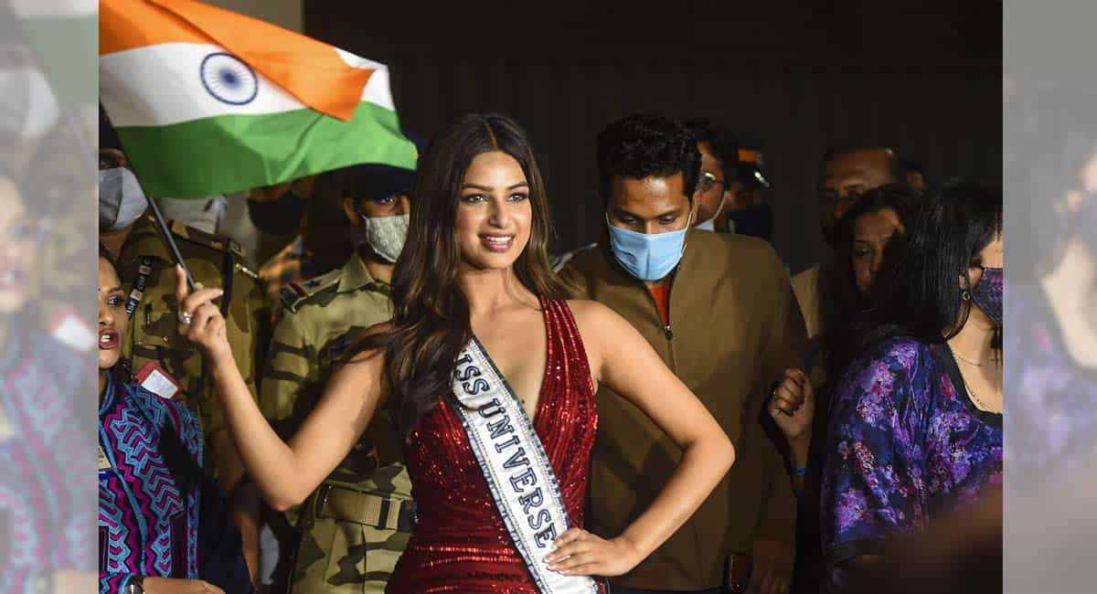Miss Universe 2021 Harnaaz Sandhu returns to India