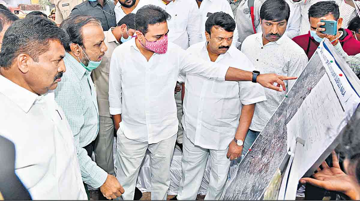 KTR lays foundation stone for SNDP works to tackle flooding in Hyderabad